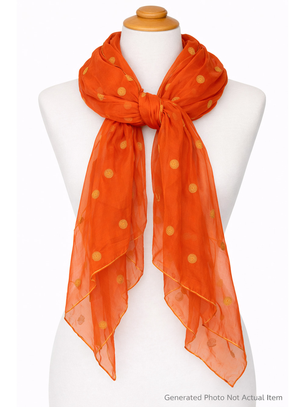 Glentex Sheer Rayon Orange Scarf Gold Dot Embroidery Boho Festival Wrap 58x13